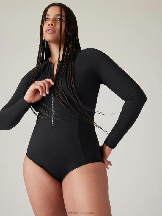Athleta femmes pare-soleil rashguard une pièce JRTZ906 maillots de bain noir