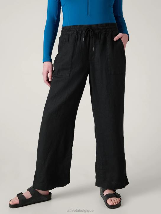 Athleta femmes pantalon large en lin retraite JRTZ5 vêtements noir