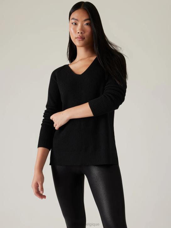 Athleta femmes pull col v raffiné Hanover JRTZ474 vêtements noir