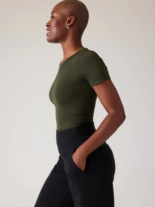 Athleta femmes renouveler le t-shirt ras du cou sans couture JRTZ334 vêtements tremble, olive