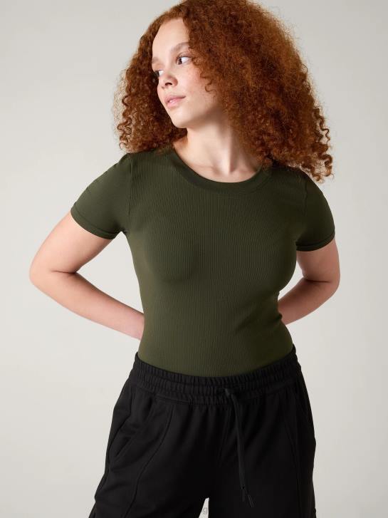 Athleta femmes renouveler le t-shirt ras du cou sans couture JRTZ334 vêtements tremble, olive