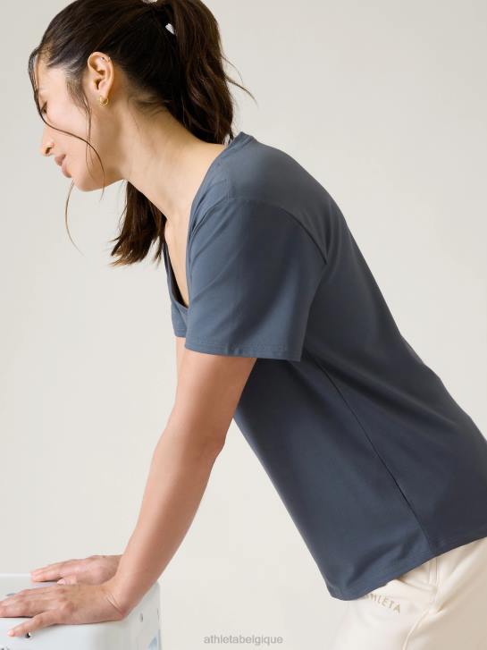 Athleta femmes t-shirt essentiel à col en V JRTZ534 vêtements bleu granit