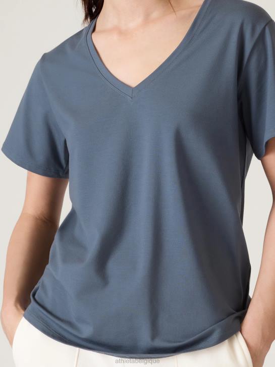 Athleta femmes t-shirt essentiel à col en V JRTZ534 vêtements bleu granit