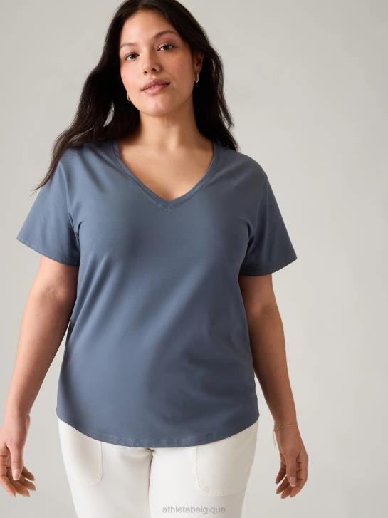 Athleta femmes t-shirt essentiel à col en V JRTZ534 vêtements bleu granit