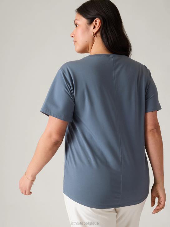 Athleta femmes t-shirt essentiel à col en V JRTZ534 vêtements bleu granit