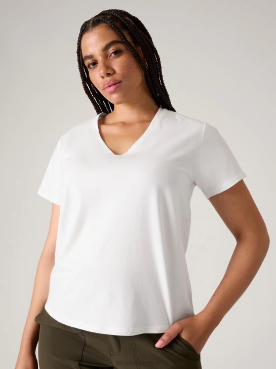 Athleta femmes t-shirt essentiel à col en V JRTZ536 vêtements blanc brillant