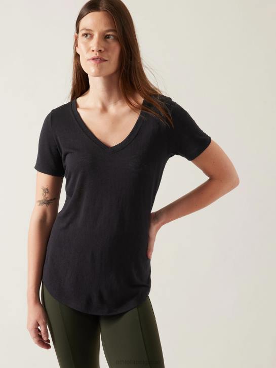 Athleta femmes t-shirt léger en V JRTZ310 vêtements noir