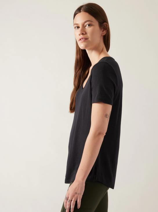 Athleta femmes t-shirt léger en V JRTZ310 vêtements noir