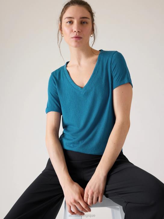 Athleta femmes t-shirt léger en V JRTZ406 vêtements bleu lapis foncé
