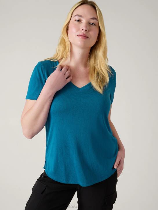 Athleta femmes t-shirt léger en V JRTZ406 vêtements bleu lapis foncé