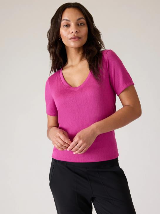 Athleta femmes t-shirt léger en V JRTZ456 vêtements rose plante de glace