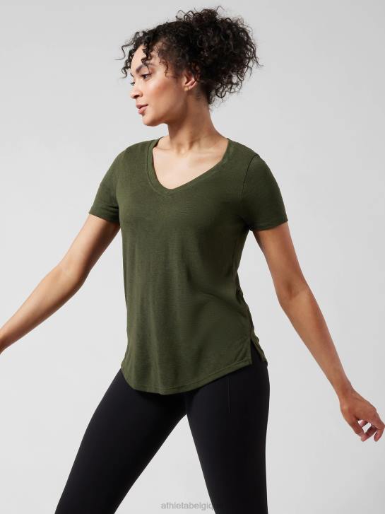 Athleta femmes t-shirt léger en V JRTZ466 vêtements tremble, olive