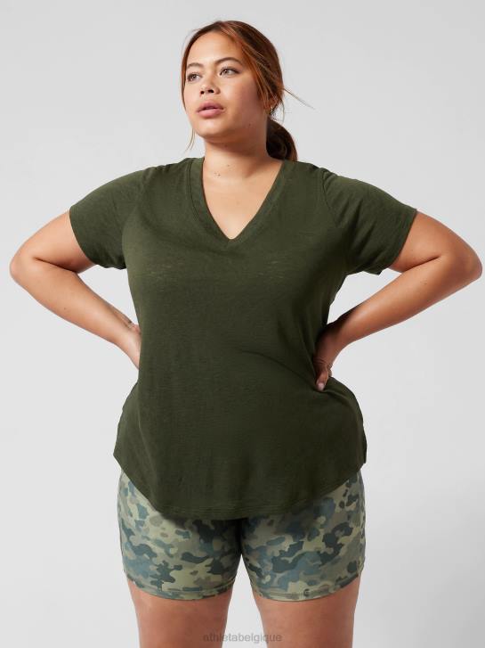 Athleta femmes t-shirt léger en V JRTZ466 vêtements tremble, olive