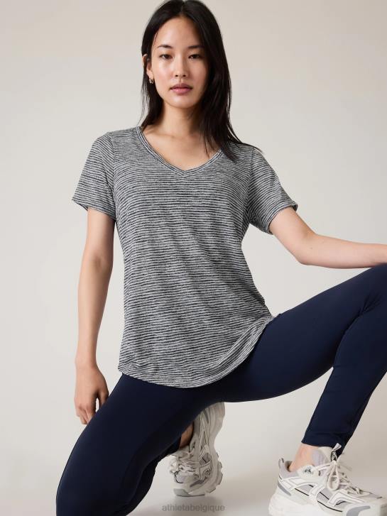 Athleta femmes t-shirt léger en V JRTZ485 vêtements rayure marine