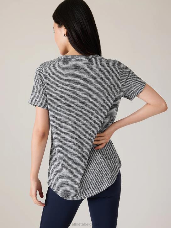 Athleta femmes t-shirt léger en V JRTZ485 vêtements rayure marine