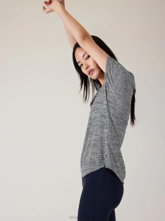 Athleta femmes t-shirt léger en V JRTZ485 vêtements rayure marine