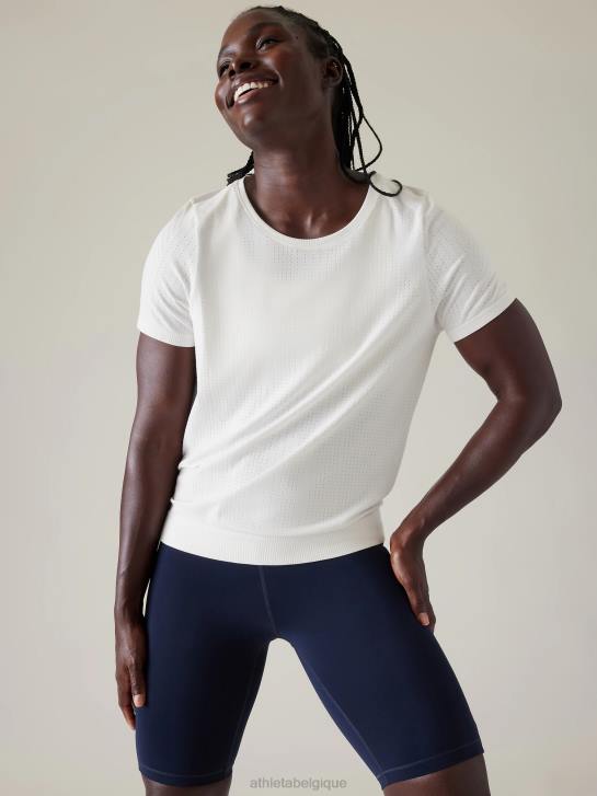 Athleta femmes t-shirt sans couture en mouvement JRTZ337 vêtements blanc brillant