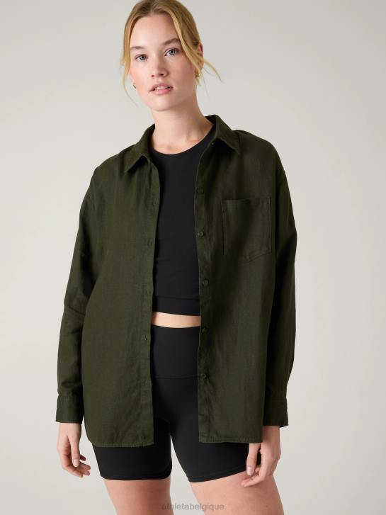 Athleta femmes haut en lin retraite JRTZ378 vêtements tremble, olive
