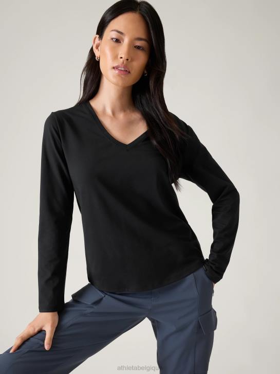 Athleta femmes haut essentiel à col en V JRTZ542 vêtements noir