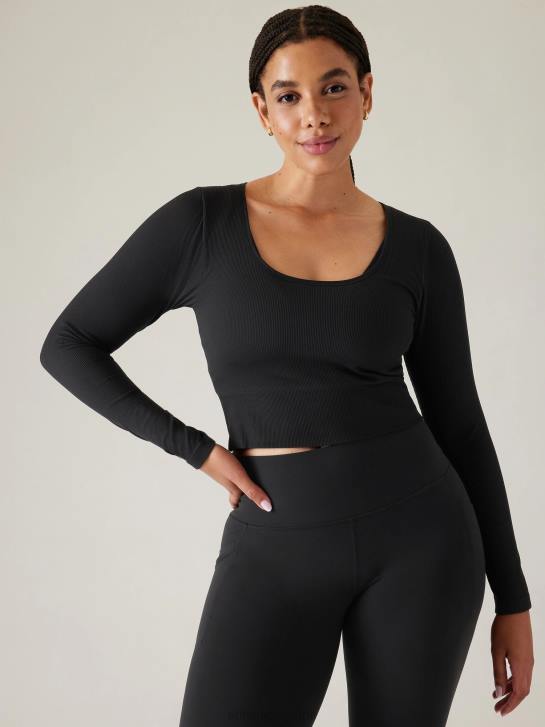 Athleta femmes haut sans couture aurore JRTZ447 vêtements noir