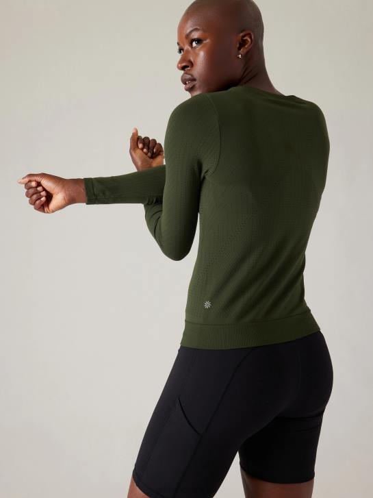Athleta femmes haut sans couture en mouvement JRTZ431 vêtements tremble, olive