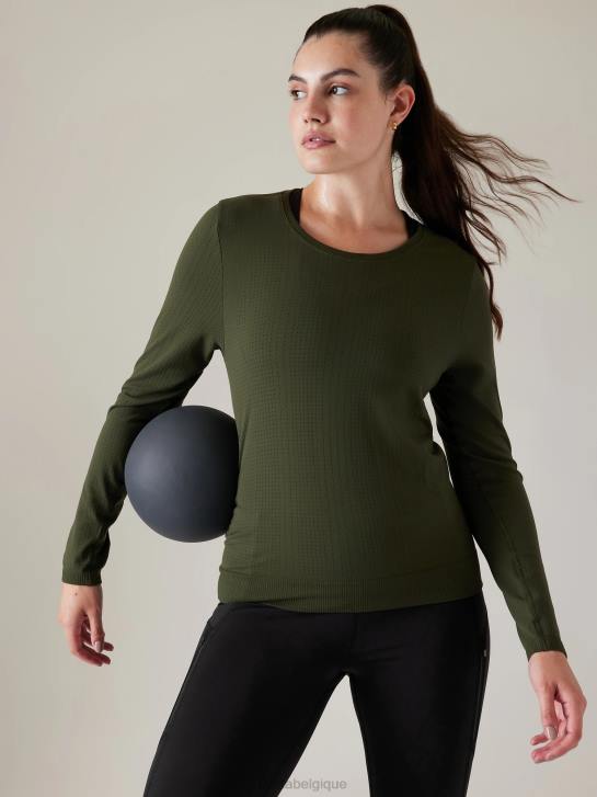 Athleta femmes haut sans couture en mouvement JRTZ431 vêtements tremble, olive
