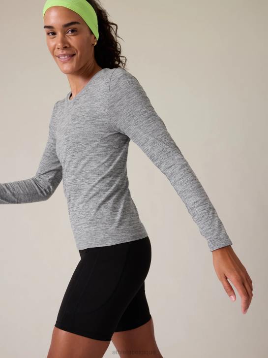 Athleta femmes haut sans couture en mouvement JRTZ507 vêtements gris moyen chiné