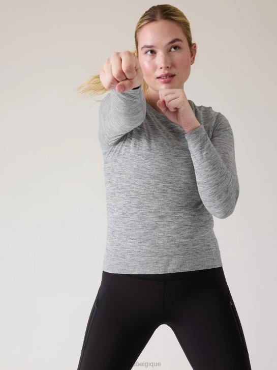 Athleta femmes haut sans couture en mouvement JRTZ507 vêtements gris moyen chiné