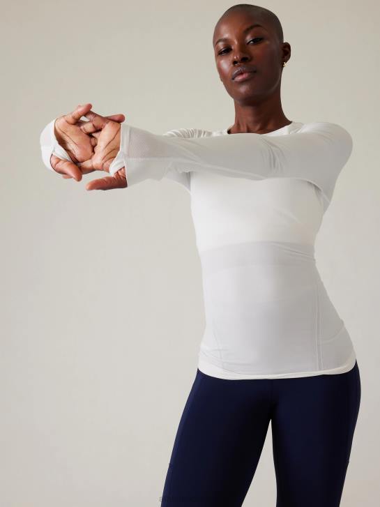 Athleta femmes haut sans coutures momentum JRTZ500 vêtements blanc brillant