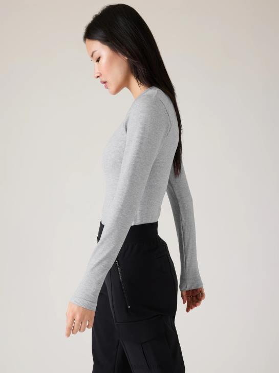 Athleta femmes renouveler le haut ras du cou sans couture JRTZ475 vêtements gris chiné
