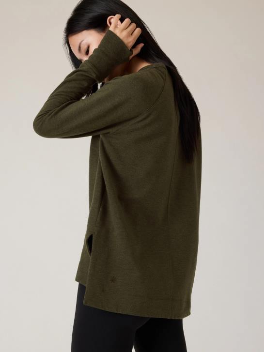 Athleta femmes coaster luxe sweat-shirt de récupération JRTZ342 vêtements tremble olive bruyère