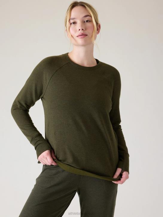Athleta femmes coaster luxe sweat-shirt de récupération JRTZ342 vêtements tremble olive bruyère