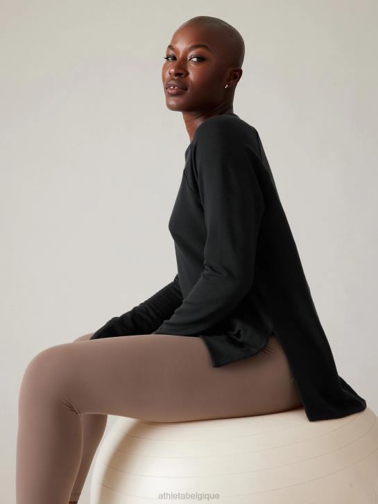 Athleta femmes coaster luxe sweat-shirt de récupération JRTZ394 vêtements noir