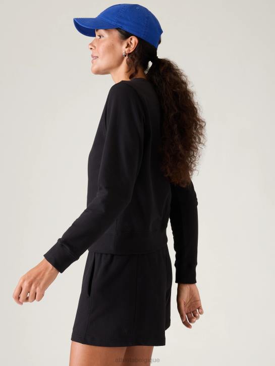 Athleta femmes sweat à col ras du cou en tissu rétro JRTZ280 vêtements noir