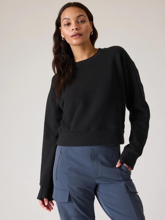Athleta femmes sweat-shirt à col rond retroplush revive JRTZ506 vêtements noir