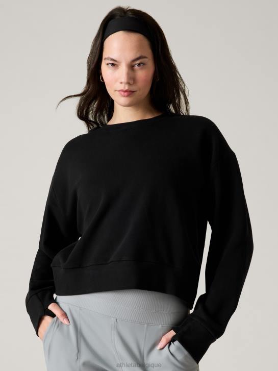 Athleta femmes sweat-shirt à col rond retroplush revive JRTZ506 vêtements noir