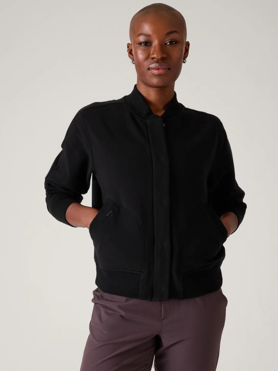 Athleta femmes blouson aviateur rétro en peluche JRTZ409 vêtements noir