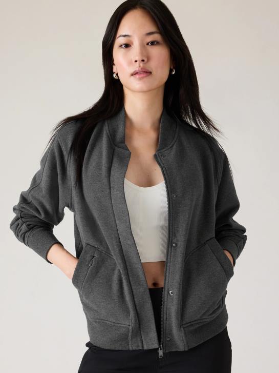 Athleta femmes blouson aviateur rétro en peluche JRTZ585 vêtements gris anthracite chiné