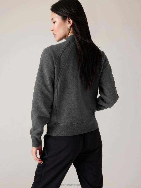 Athleta femmes blouson aviateur rétro en peluche JRTZ585 vêtements gris anthracite chiné