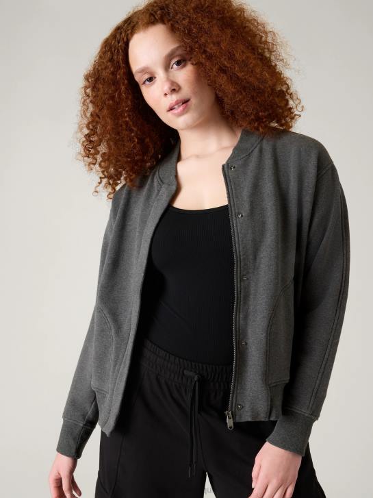 Athleta femmes blouson aviateur rétro en peluche JRTZ585 vêtements gris anthracite chiné