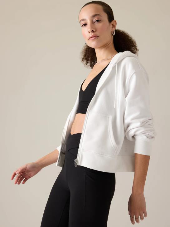 Athleta femmes sweat-shirt à fermeture éclair en polaire pour toujours JRTZ200 vêtements blanc brillant